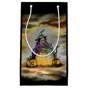Hexe und schwarze Katze, Happy Halloween! Kleine Geschenktüte