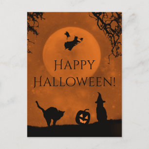 Hexe und Schwarze Katze Happy Halloween Postkarten