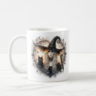 Hexe und schwarze Katze Kaffeetasse