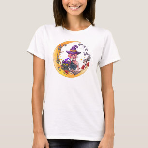 Hexe und Schwarze Katze T-Shirt