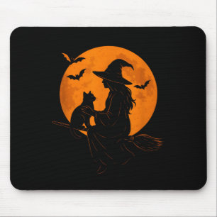 Hexe und süße Katze schwarzes Kätzchen für Hallowe Mousepad