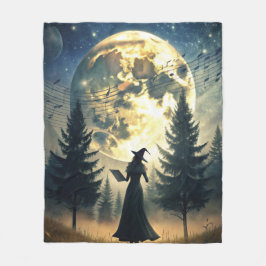 Hexe unter Vollmond verzauberte Nacht Fleecedecke