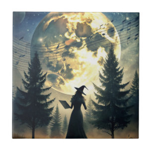 Hexe unter Vollmond verzauberte Nacht Fliese