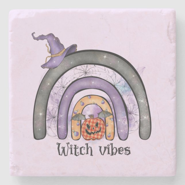 Hexe Vibes Black Rainbow Steinuntersetzer (Vorderseite)