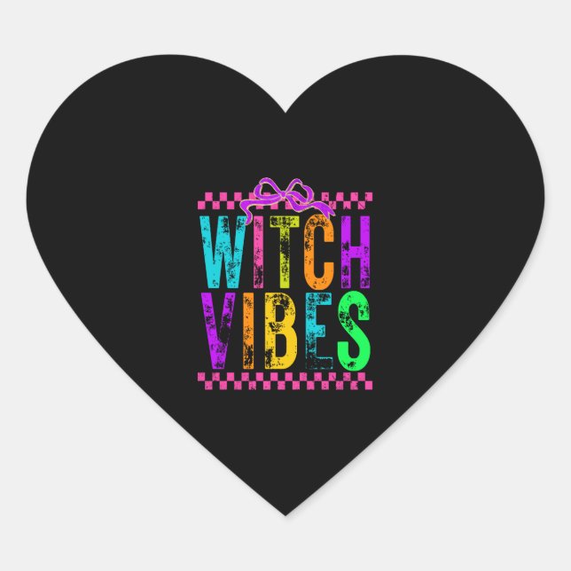 Hexe Vibes Halloween Neon Checkered Bow Herz-Aufkleber (Vorderseite)