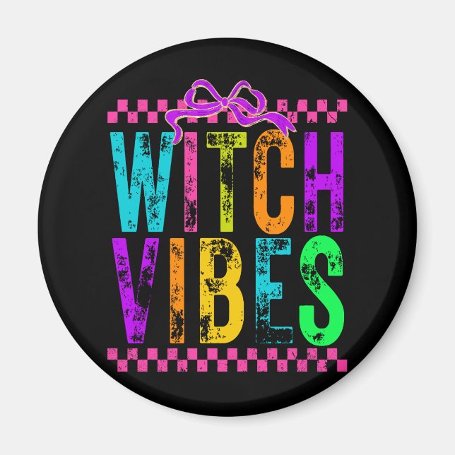 Hexe Vibes Halloween Neon Checkered Bow Magnet (Vorne)