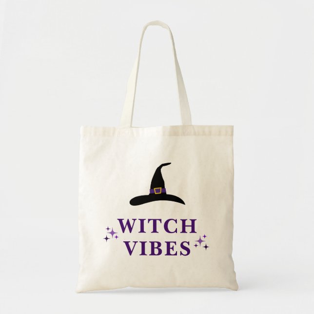 Hexe Vibes Witch Hat Halloween Lila Typografie Tragetasche (Vorne)