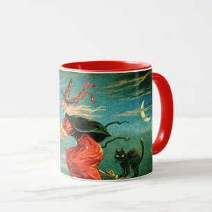 Hexe von Halloween mit schwarzer Katze Tasse