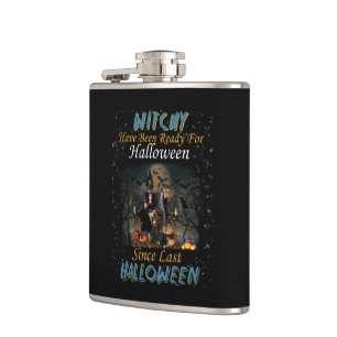 Hexe war zu Halloween fertig Flachmann