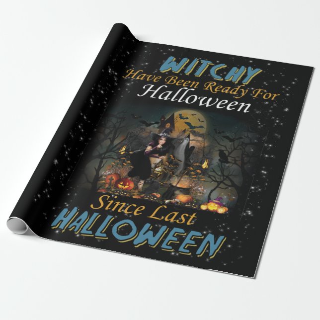 Hexe war zu Halloween fertig Geschenkpapier (Ungerollt)