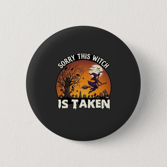 Hexe wird Besen Baum Friedhof Halloween_1 Button (Vorderseite)