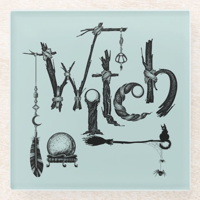 Hexe Woodsy Old World Illustrative Stone Untersetz Glasuntersetzer (Vorderseite)