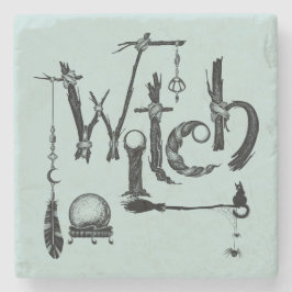 Hexe Woodsy Old World Illustrative Stone Untersetz Steinuntersetzer