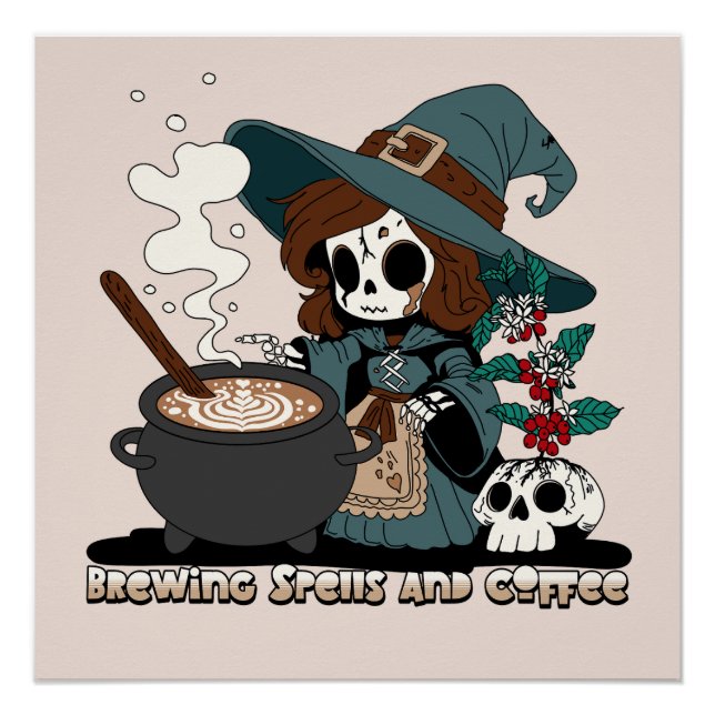 Hexe Zauber und Kaffee aufbrechen Poster (Vorderseite)