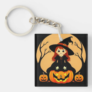 Hexe zu Halloween Einstellung mit Kürpen Schlüsselanhänger