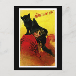 Hexe zu Halloween Vintage Postkarte