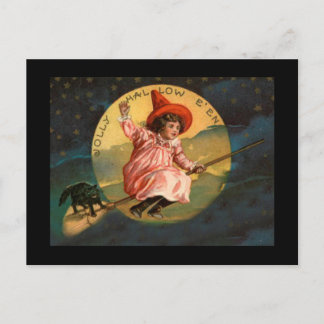 Hexe zu Halloween Vintage Postkarte