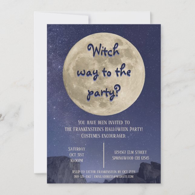 Hexe zum Party?-Vollmond-Halloween-Party Einladung (Vorderseite)