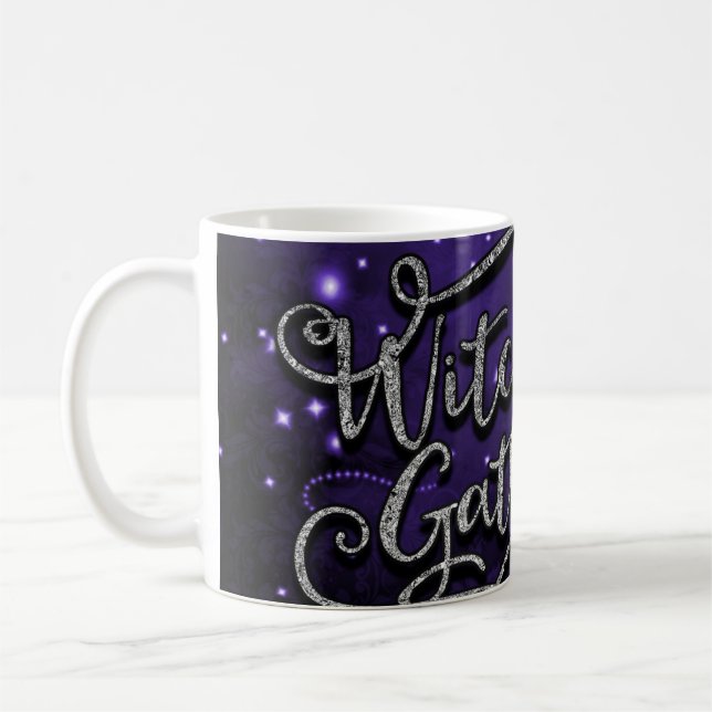 Hexen Ansammlung Lila & Black Damask Halloween Kaffeetasse (Links)