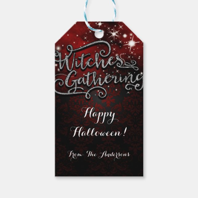 Hexen Ansammlung Red & Black Damask Gefallen Geschenkanhänger (Vorderseite)
