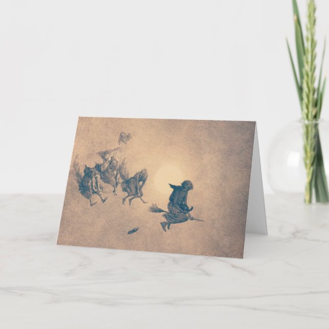 Hexen auf Besen Karte (Vorderseite)