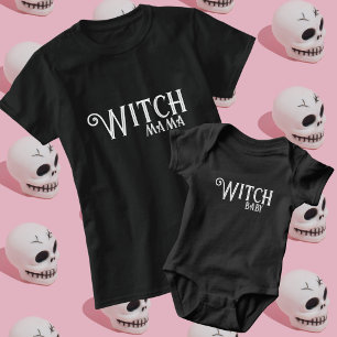 Hexen-Baby Halloween Mama passendes weißes Schrift Baby Strampler