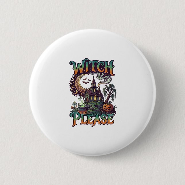 Hexen Bitte Spukhaus Halbmondkessel  Button (Vorderseite)