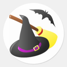 Hexen Broom und Hut Runder Aufkleber