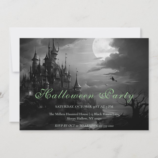 Hexen Burg Halloween-Party Einladung (Vorderseite)