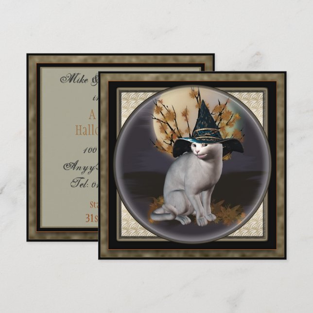 Hexen Cat Halloween-Party Square Einladung (Vorne/Hinten)