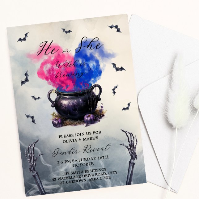 Hexen cauldron Halloween Baby Gender Reveal Einladung (Von Creator hochgeladen)