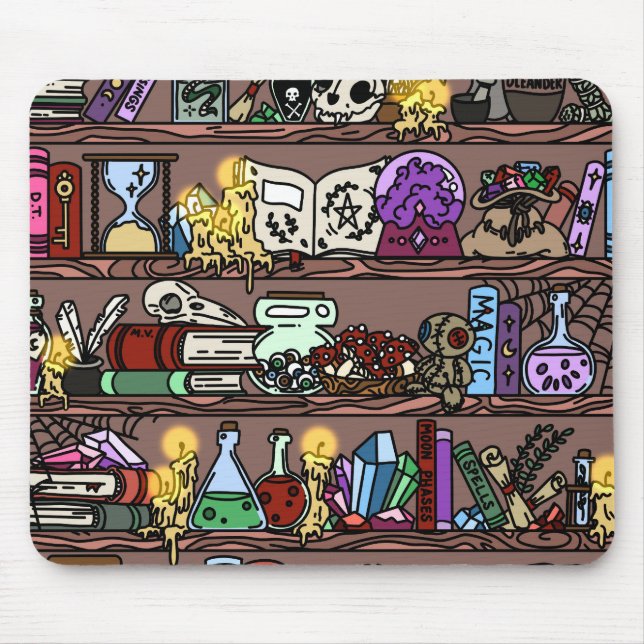 Hexen-Cozys-überfülltes Bücherregal Mousepad (Vorne)