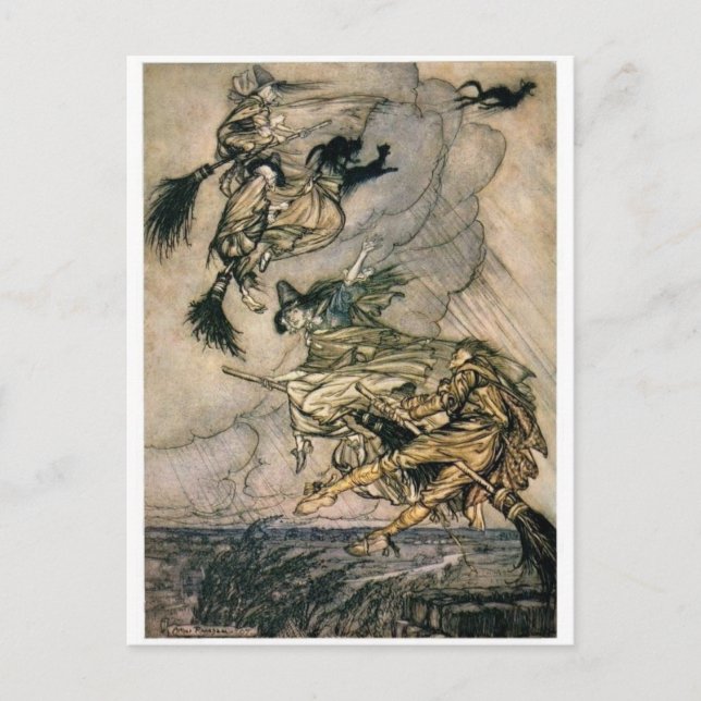 Hexen fahren Vintage Postkarte (Vorderseite)