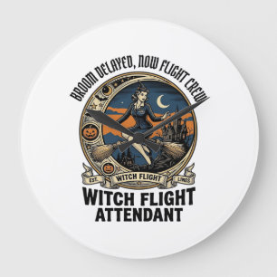 Hexen-Flugbegleiterin Halloween-Besen brach Design Große Wanduhr