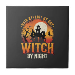 Hexen-Friseur Halloween Vintage Design_1 Fliese