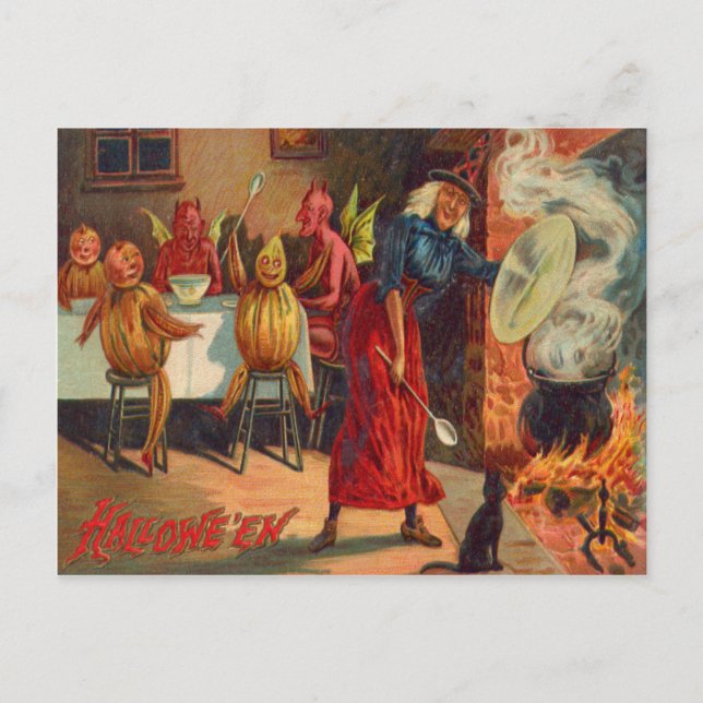 Hexen Fütternd Teufel und Kreaturen Postkarte (Vorderseite)