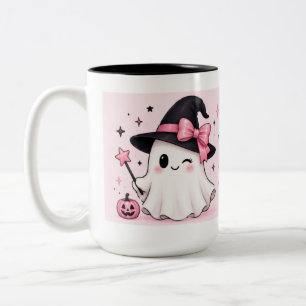 Hexen-Ghost-Coquette Halloween mit rosa Schleife Zweifarbige Tasse