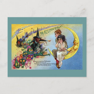 Hexen, Goblins und der Mann im Mond Halloween Postkarte