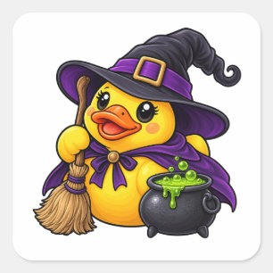 Hexen-Gummiente Halloween-Kessel Quadratischer Aufkleber
