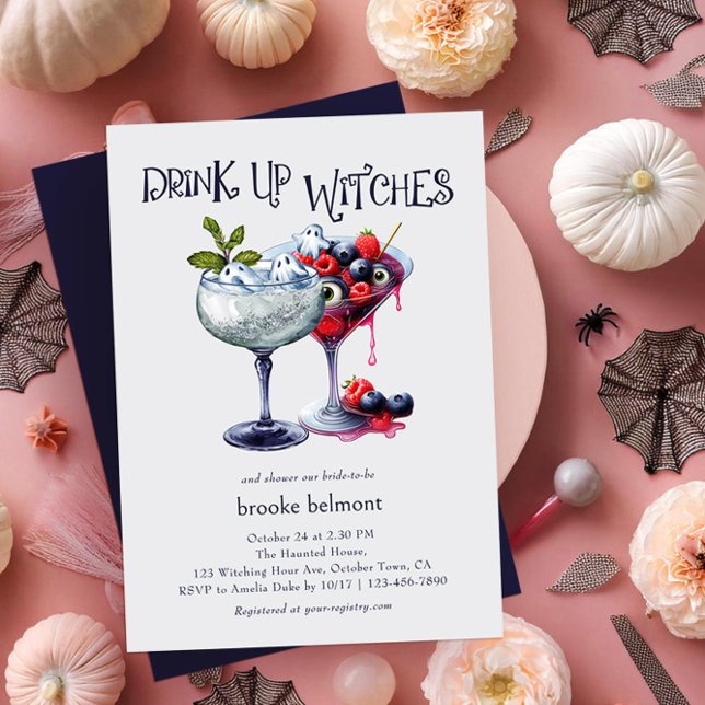 Hexen Halloween Cocktails Brautparty trinken Einladung (Drink up Witches Halloween Cocktail Bridal Shower Invitation by Darling & May)