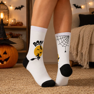 Hexen-Halloween-Crewsocken mit Fledermäusen und Vo Socken