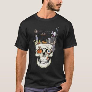 Hexen Halloween Skelett Katze Kittie Kostüm Schäde T-Shirt