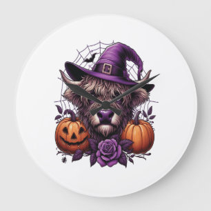 Hexen-Hochland-Halloween-Kuh Große Wanduhr