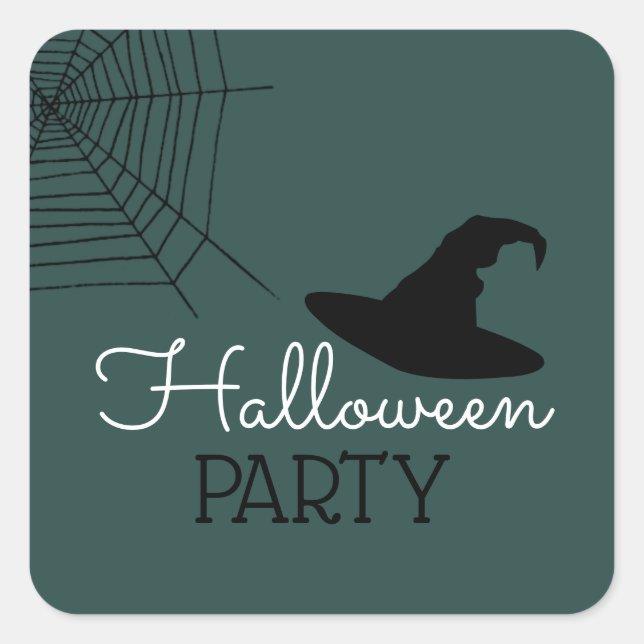 Hexen, Hut und Web, Halloween-Party Quadratischer Aufkleber (Vorderseite)
