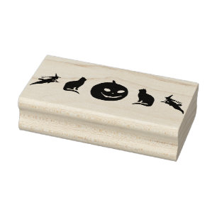 Hexen Katzen und Kürbiskunst Silhouette Briefmarke Gummistempel