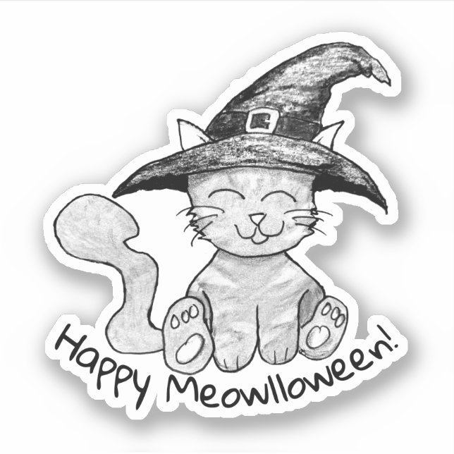Hexen-Kitty Halloween Aufkleber (Vorderseite)