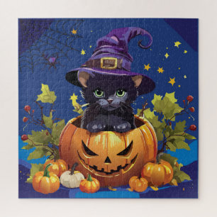 Hexen-Kitty im Kürbisplatz-Puzzle