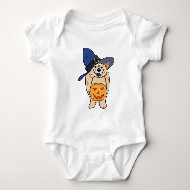 Hexen-Kürbis-Hund Baby Strampler (Vorderseite)