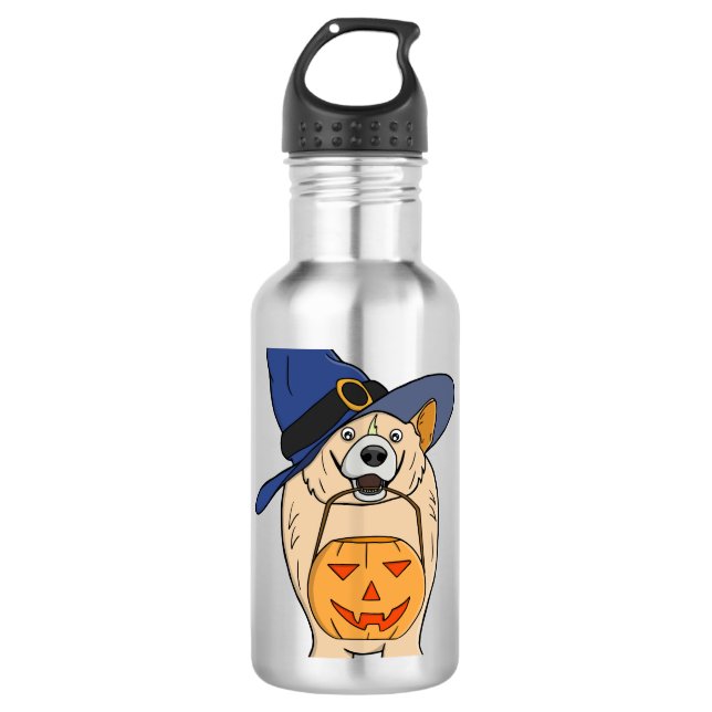 Hexen-Kürbis-Hund Edelstahlflasche (Vorderseite)