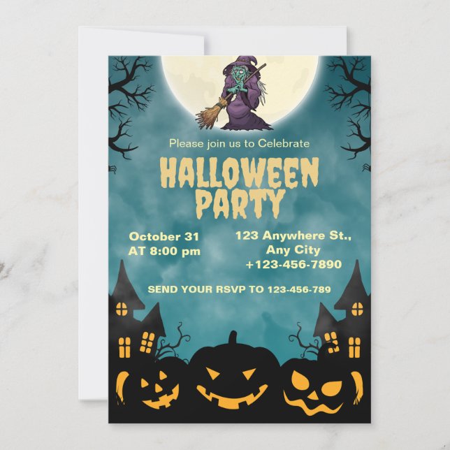 Hexen & Kürbisse Halloween-Party-Einladung Einladung (Vorderseite)